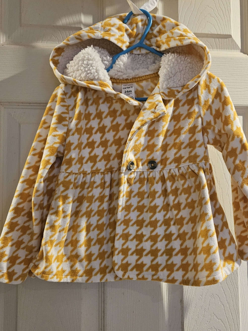 Carter's Toddler Yellow Houndstooth Fleece Hooded Jacket 24 months